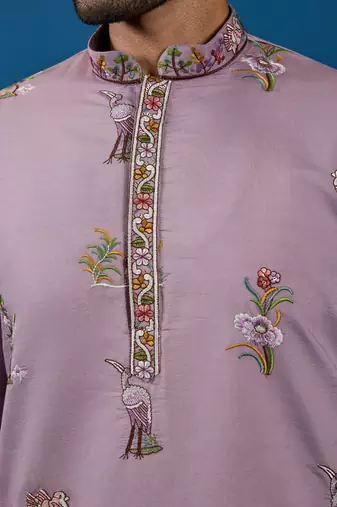 DUSTY PINK VISCOSE SILK THREAD & SEQUINS EMBROIDERED WORK FESTIVAL MARRIAGE FUNCTION PARTY WEAR STRAIGHT MENS KURTA