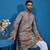 Grey viscose silk thread & sequins embroidered work wedding festival marriage function party wear straight mens kurta