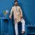 Beige viscose silk thread & sequins embroidered work wedding festival marriage function party wear straight mens kurta