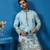 Sky blue viscose silk thread & sequins embroidered work festival marriage function party wear straight mens kurta