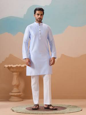 SKY BLUE SILK PREMIUM THREAD & SEQUINS EMBROIDERED WORK WEDDING FESTIVAL PARTY WEAR STRAIGHT KURTA WITH JACKE AND PANT 6