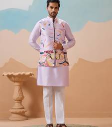 LAVENDER SILK PREMIUM THREAD & SEQUINS EMBROIDERED WORK WEDDING FESTIVAL PARTY WEAR STRAIGHT KURTA WITH JACKE AND PANT