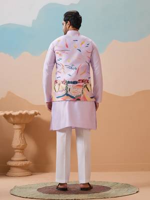 LAVENDER SILK PREMIUM THREAD & SEQUINS EMBROIDERED WORK WEDDING FESTIVAL PARTY WEAR STRAIGHT KURTA WITH JACKE AND PANT 5