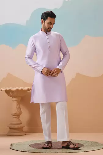 LAVENDER SILK PREMIUM THREAD & SEQUINS EMBROIDERED WORK WEDDING FESTIVAL PARTY WEAR STRAIGHT KURTA WITH JACKE AND PANT