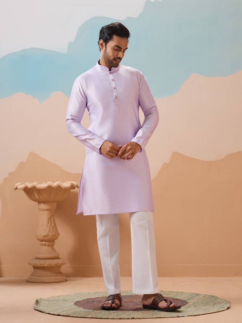 Lavender silk premium thread & sequins embroidered work wedding festival party wear straight kurta with jacke and pant