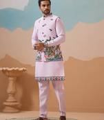 Lavender viscose silk thread & sequins embroidered work wedding festival party wear straight kurta with jacke and pant
