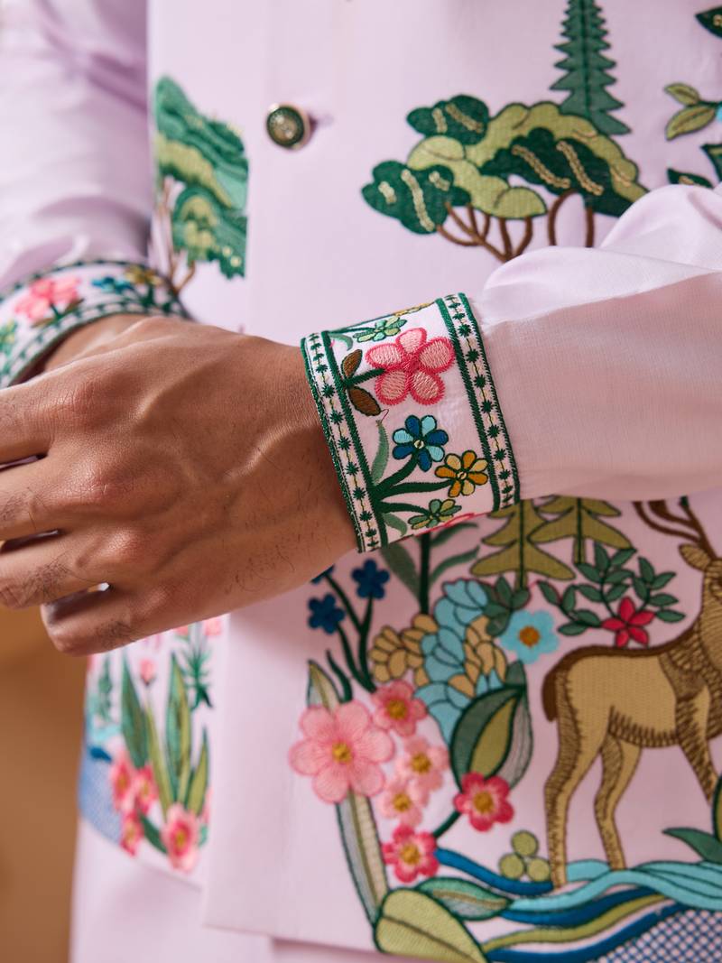 Lavender viscose silk thread & sequins embroidered work wedding festival party wear straight kurta with jacke and pant