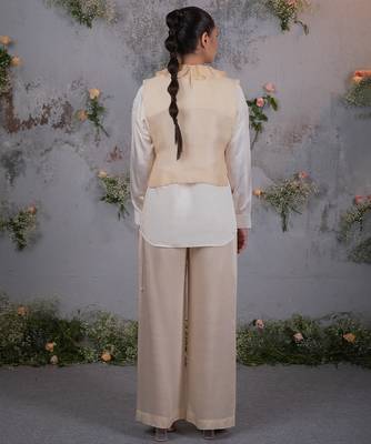 Beige embroidered satin co ord set 4