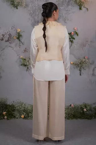 Beige embroidered satin co ord set