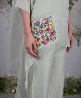 Green embroidered organza co ord set 2