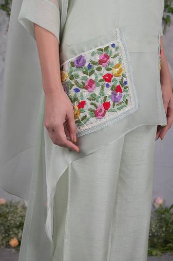 Green embroidered organza co ord set