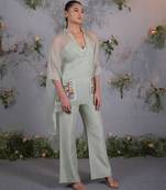 Green embroidered organza co ord set