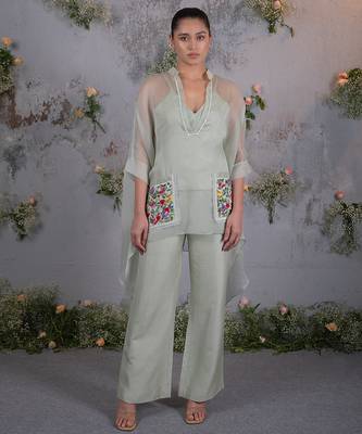 Green embroidered organza co ord set 3