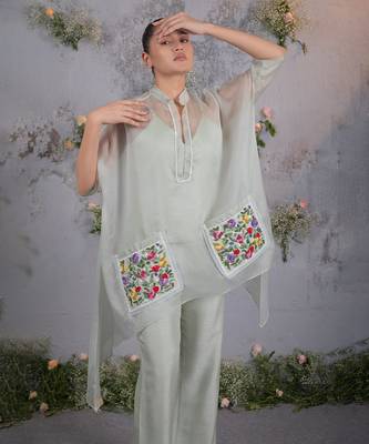 Green embroidered organza co ord set 4