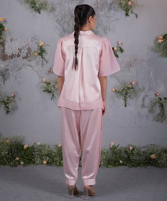 Pink embroidered silk co ord set 2