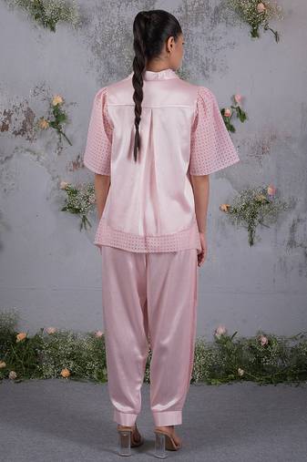 Pink embroidered silk co ord set