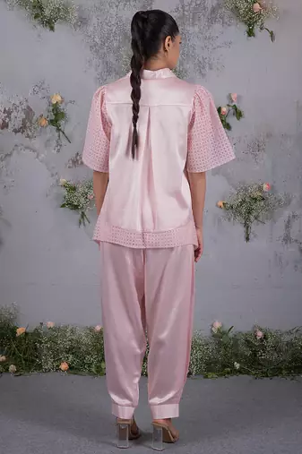 Pink embroidered silk co ord set