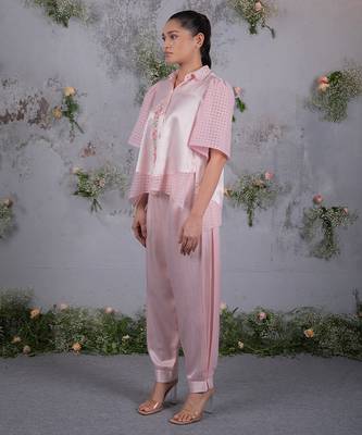 Pink embroidered silk co ord set 3