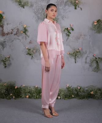 Pink embroidered silk co ord set 4