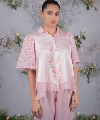 Pink embroidered silk co ord set 5