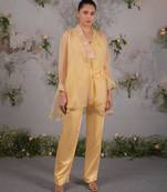 Yellow embroidered satin co ord set