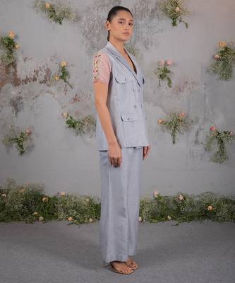 Blue embroidered organza co ord set 2