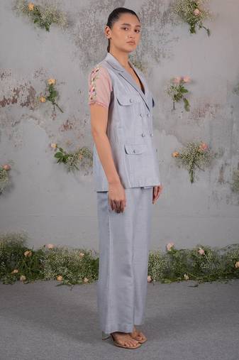 Blue embroidered organza co ord set