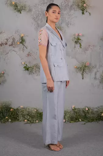 Blue embroidered organza co ord set