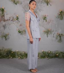 Blue embroidered organza co ord set