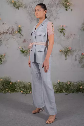 Blue embroidered organza co ord set
