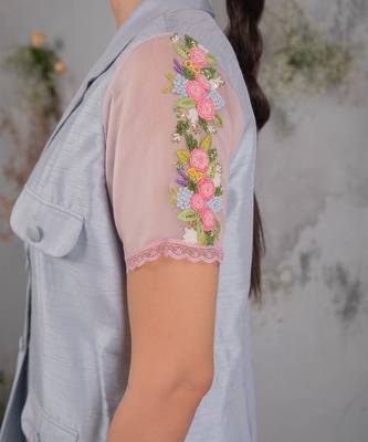 Blue embroidered organza co ord set 4