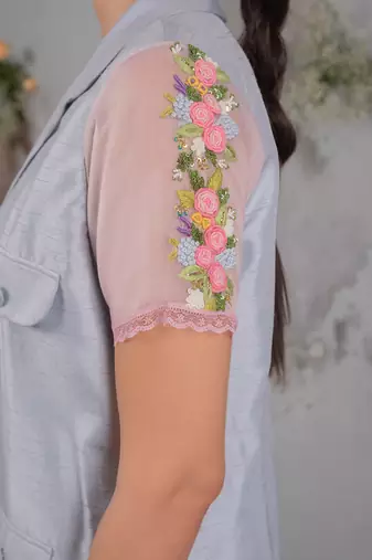 Blue embroidered organza co ord set