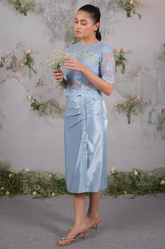 Blue embroidered silk co ord set