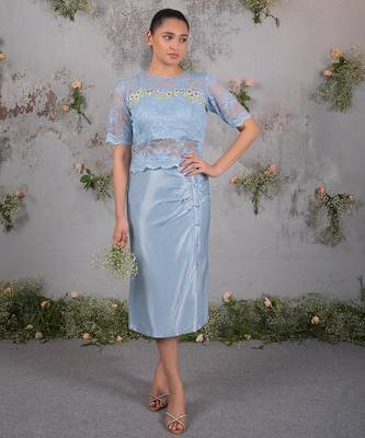 Blue embroidered silk co ord set 1
