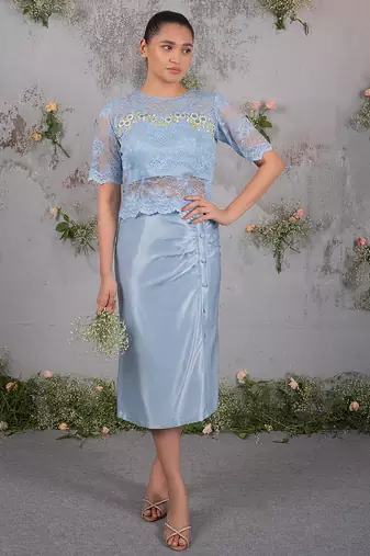 Blue embroidered silk co ord set