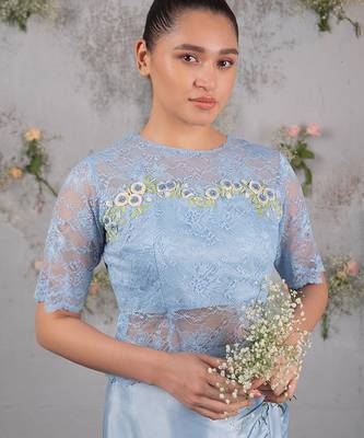 Blue embroidered silk co ord set 4