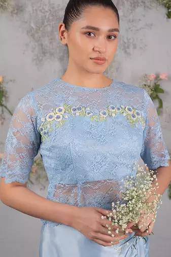 Blue embroidered silk co ord set