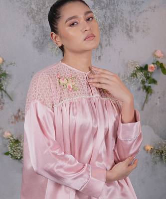 Pink embroidered silk co ord set 3