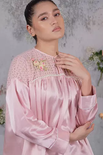 Pink embroidered silk co ord set