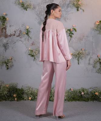 Pink embroidered silk co ord set 4