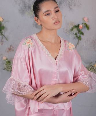 Pink embroidered silk co ord set 2