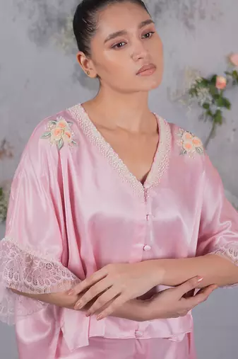 Pink embroidered silk co ord set