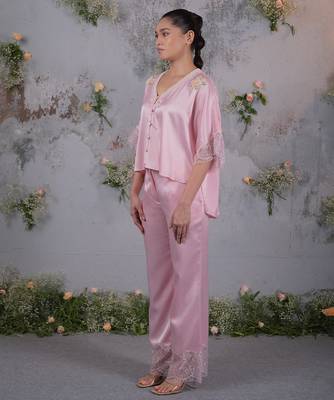 Pink embroidered silk co ord set 3
