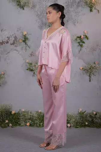 Pink embroidered silk co ord set