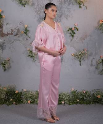 Pink embroidered silk co ord set 4