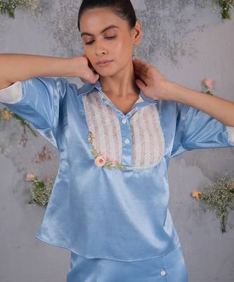 Blue embroidered silk co ord set 2
