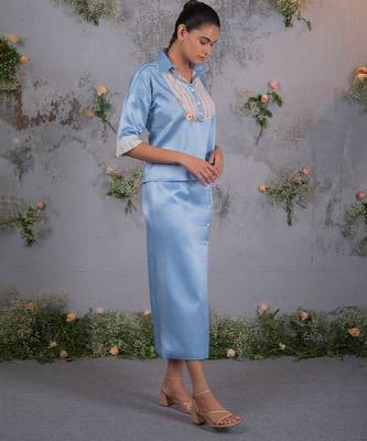 Blue embroidered silk co ord set 3