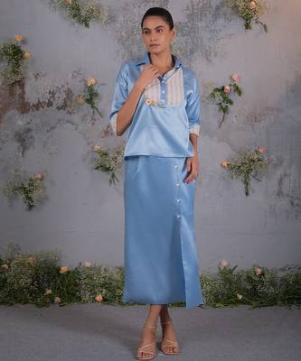 Blue embroidered silk co ord set 1