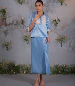 Blue embroidered silk co ord set