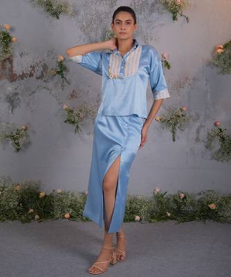 Blue embroidered silk co ord set 4